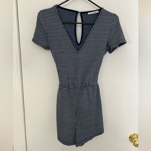 Zara Navy Checkered V-Neck Jumpsuit